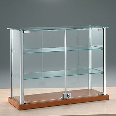 Aufsatzvitrine Glas beleuchtet 65 cm kleine Tischvitrine Alu abschließbar