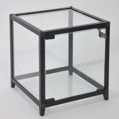 kleine quadratische Tisch Präsentationsvitrine beleuchtet & Schloss 32cm schwarz