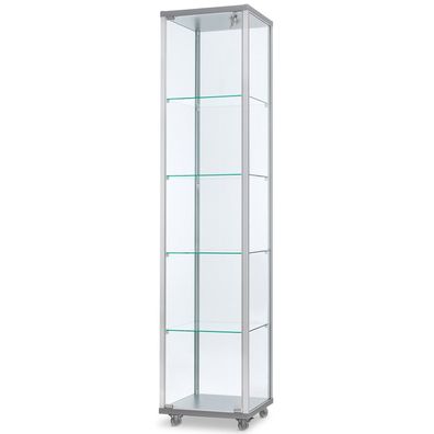 schmale verschließbare unbeleuchtete Glasvitrine 40 x 40 cm stehend auf Rollen