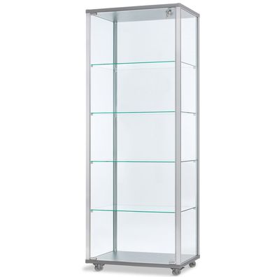 schmale verschließbare unbeleuchtete Glasvitrine 60 x 40 cm stehend auf Rollen