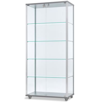 schmale verschließbare unbeleuchtete Glasvitrine 80 x 40 cm mit Spiegelrückwand