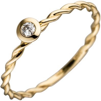 Echt. Edel. Damen Ring gedreht 585 Gold Gelbgold 1 Diamant Brillant 0,05ct.