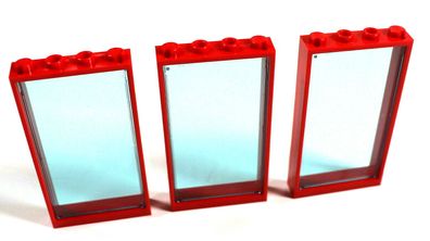 LEGO® Fenster 1x4x6 Rahmen rot / mit glaseinsatz blau / 3 Stück