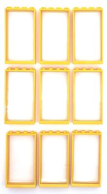 LEGO Fenster 1x4x6 Rahmen gelb mit glaseinsatz transparent / 9 Stück