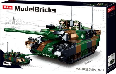 Sluban Model Bricks Set M38-B0839 Militär Main Battle Tank Panzer Europe 2 in 1