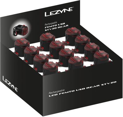 Lezyne Femto Drive LED Box STVZO, schwarz,24 Stk., rotes Licht