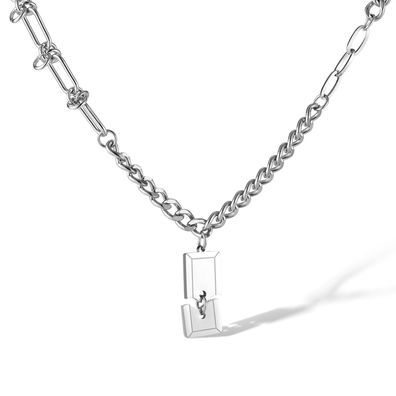 Square Plate Stitching Pendant Cold Style Titanium Steel Necklace For Women