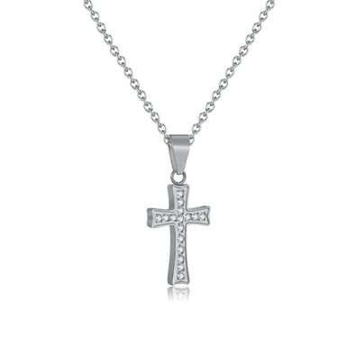 Micro Inlaid Zircon Cross Pendant Stainless Steel Necklace For Women