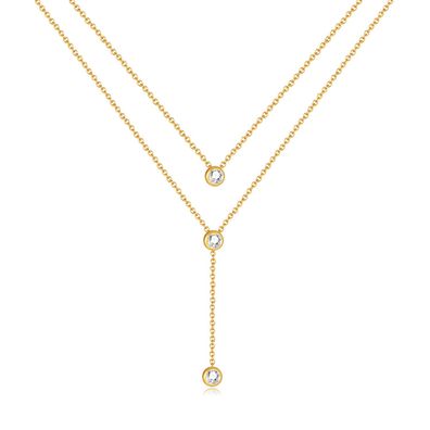 High-Grade Twin Pendant Style Light Luxury Diamond Titanium Steel Necklace For Women