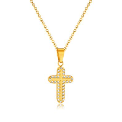 Inlaid Zircon Cross Stainless Steel Necklace