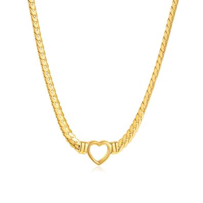 Flat Snake Bone Chain Heart-Shaped Titanium Steel Hollow Love Necklace Female