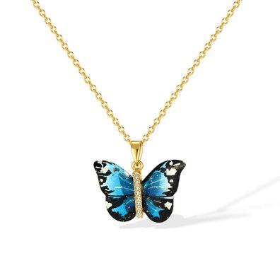 Micro Inlaid Zircon Gradient Colorized Butterfly Copper Pendant Stainless Steel