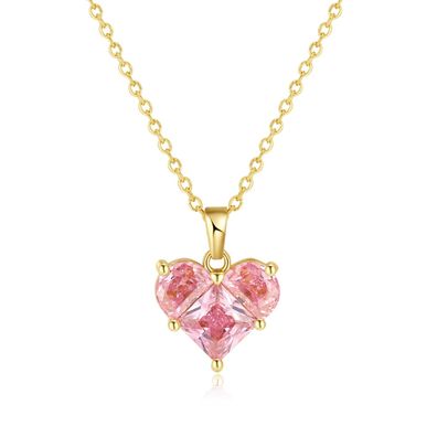 Temperament High-Grade Pink Zircon Pendant Light Extravagant Love Heart Necklace For