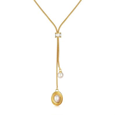 Pearl Tassel Pendant Sense Graceful Clavicle Chain Stainless Steel Necklace For Women