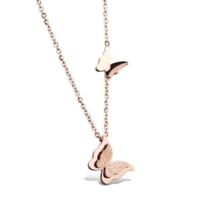 Butterfly Titanium Steel Women's Rose Gold Plated Choker Necklace Female
