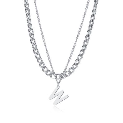Wind W Letter Pendant Cold Style Twin Titanium Steel Necklace Female