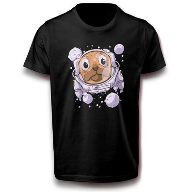 Hund Astronaut Mops im Weltraum Mond Sterne Galaxie Raumfahrt Haustier Fun T-Shirt