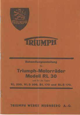 Bedienungsanleitung Triumph Motorräder RL 30, RL 200, RLS 200, BL 170 und BLS 170