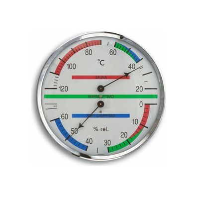 TFA - Analoges Sauna-Thermo-Hygrometer mit Metallring 40.1013 - silber/ weiß