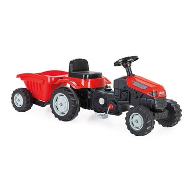 Trettraktor mit Anhänger, Traktor zum draufsitzen, Kinder Traktor ab 3 Jahre rot