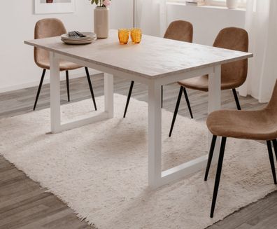 Esstisch Küchentisch weiß Sandstein Tisch ausziehbar 160 200 cm 4 - 8 Personen Galena