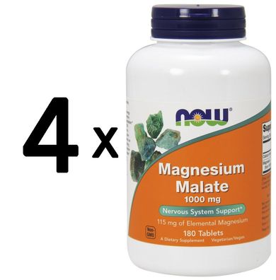 4 x Magnesium Malate, 1000mg - 180 tabs