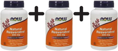 3 x Natural Resveratrol, 200mg with Red Wine Extract - 120 vcaps