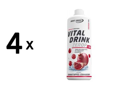 4 x Best Body Nutrition Vital Drink Zerop (1000ml) Pomegranate Cranberry