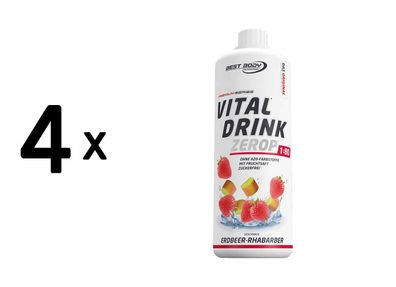 4 x Best Body Nutrition Vital Drink Zerop (1000ml) Strawberry Rhubarb