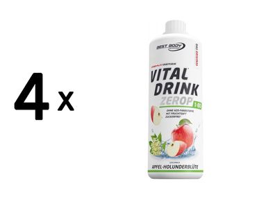 4 x Best Body Nutrition Vital Drink Zerop (1000ml) Apple Elderflower