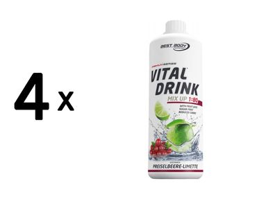 4 x Best Body Nutrition Vital Drink Zerop (1000ml) Lingonberry Lime