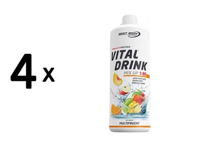 4 x Best Body Nutrition Vital Drink Zerop (1000ml) Multifruit