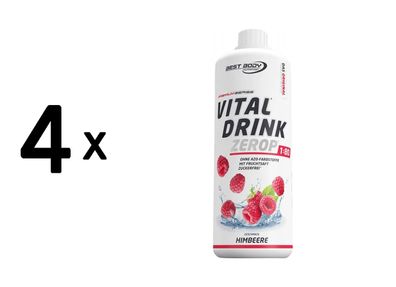 4 x Best Body Nutrition Vital Drink Zerop (1000ml) Raspberry