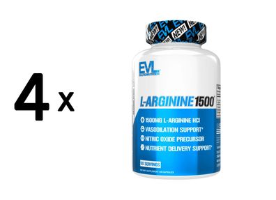 4 x EVL Nutrition L-Arginine 1500 (100 caps) Unflavoured