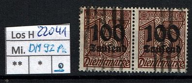 Los H22041: Deutsches Reich Dienst Mi. 92, gest. Paar