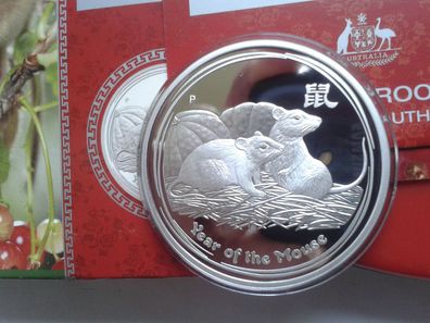 1$ 2008 PP 1 Unze Silber Australien Lunar Maus 31,1g reines Silber in Originalbox