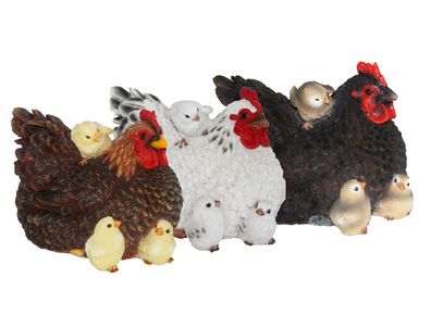 Esschert Huhn Hühner mit Küken liegend Henne Frost+ UV fest 3 Modelle 37000047