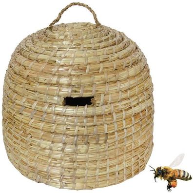 Großer Bienenkorb geflochten 41,5 cm Bienenstock mit Einfluglöchern Stroh C2041