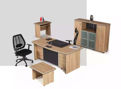 Luxus Büroeinrichtung Schreibtisch Regale Beistelltisch Aktenschrank 4tlg