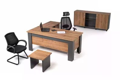 Braunes Büro Set Komplette Arbeitszimmergarnitur Tisch Schrank Eckschreibtisch