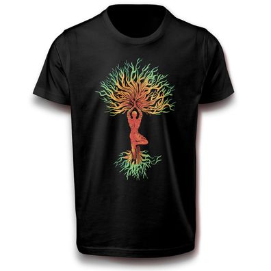 Mann im Yoga Pose Meditation Natur Baum T-Shirt Design XS - 3XL Baumwolle