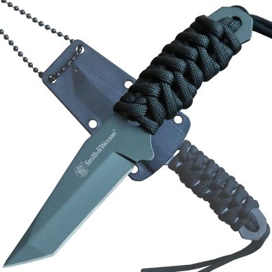 Smith & Wesson Neck Knife mit Tanto Klinge, kleines Messer mit Kunststoffscheide