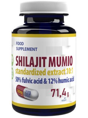 Shilajit Mumio Extrakt 5000mg Äquivalent (500mg 10:1 Extrakt) 120 veg Kapseln