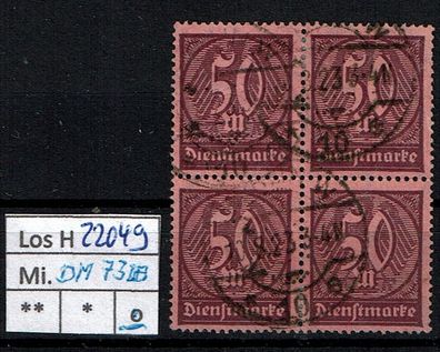 Los H22049: Deutsches Reich Dienst Mi. 73, gest. Viererblock
