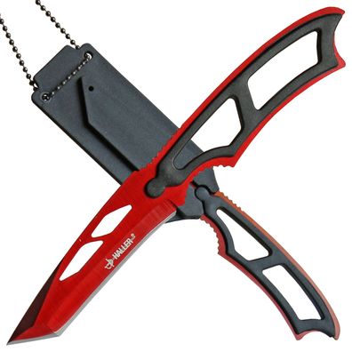 Haller Tanto Neck Knife rot mit Signalpfeife, Kunststoffscheide mit Kugelkette