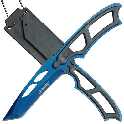 Haller Tanto Neck Knife blau mit Signalpfeife, Kunststoffscheide mit Kugelkette