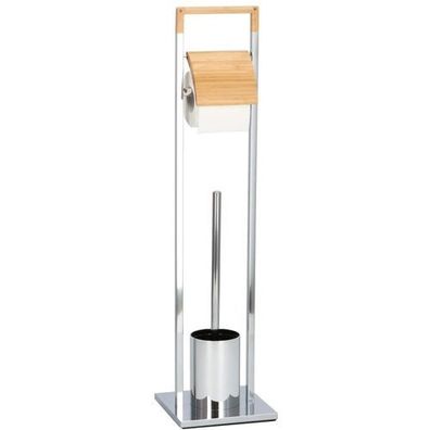 Metall, Bambus WC Stand- Garnitur WC Ständer Toilettenpapierhalter Bürstenhalter