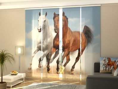Foto-Schiebegardine zwei Pferde, Flächenvorhang mit Motiv, Digitaldruck, auf Maß