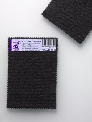 Muster vom Nadelvlies, Wolle + Seide, FLYFEL®-wosiweb, schwarz, 9 x 14 cm