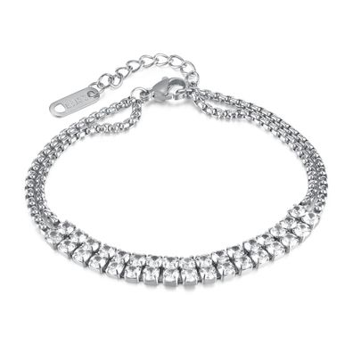 Temperament Double Row Diamond Stainless Steel Bracelet For Women
